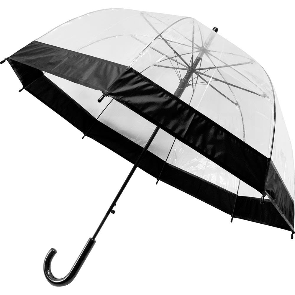 Vivaas Women's Black 23" Clear See Through Dome Umbrella Transparent Walking Rain Brolly Strong, Lightweight, Transparent, Waterproof Wedding Umbrella For Bride For Classy (Black)