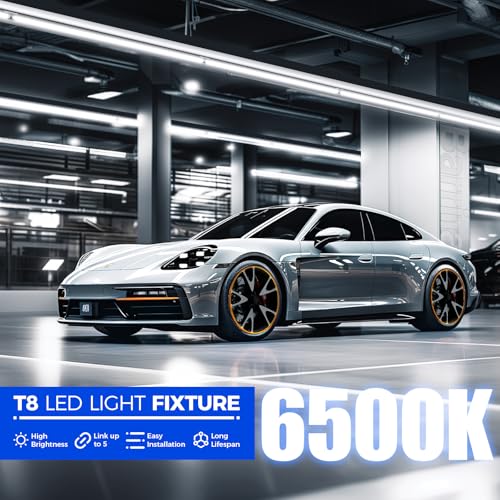 Image of Barrina T8 LED Shop Lights 6FT, 60W 8500LM 6500K, 10 Pack, High Output Tube | 6 Foot for Garage Workshop and Workbench, Super Bright White, Ceiling& Hanging, Linkable to 5, Aluminum, V Shape, Clear Cover