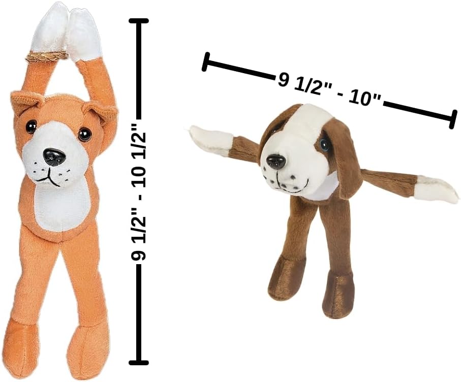 Hanging Dog Stuffed Animals - Stuffed Dog Plush with Hook and Loop Fastener Paws - Set of 12