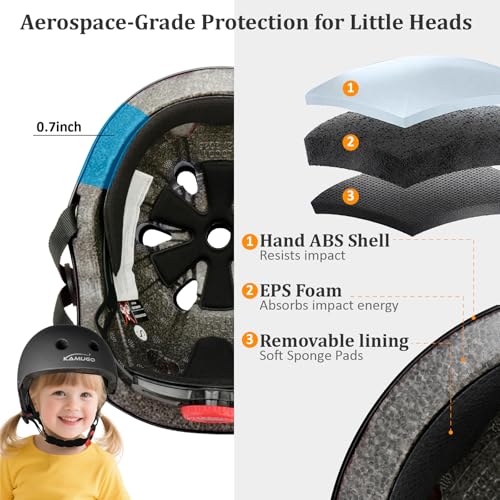 Image of KAMUGO Kids Adjustable Helmet, with Sports Protective Gear Set Knee Elbow Wrist Pads for Toddler Age 2-8 Boys Girls, Bike Skateboard Hoverboard Scooter Rollerblading Helmet Set