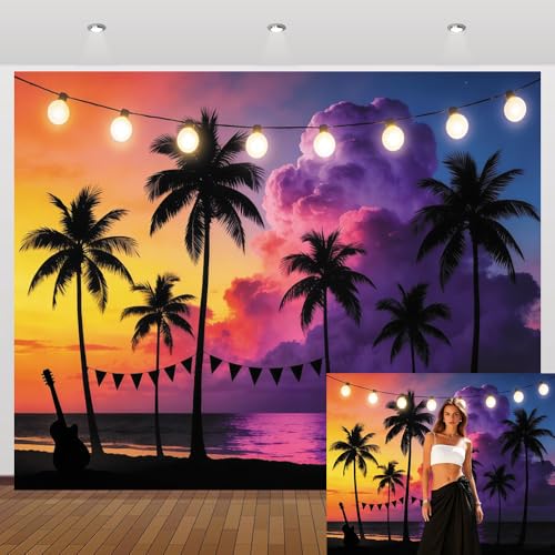 Toile de fond plage et palmiers 3x2,4 m pour vos décors de mariage