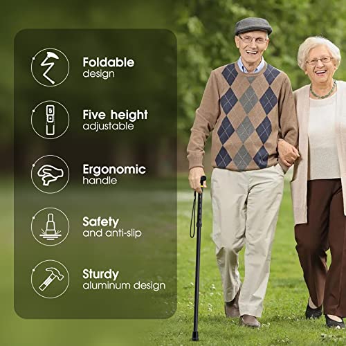 Folding Cane, Walking Poles with Adjustable Height, Canes for Men, Women and for The Elderly, Aids for People WithLlimited Mobility(Black) - Thumbnail 2