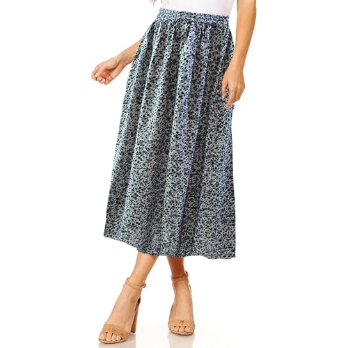 L S U Women Floral Print Skirt Soft Lightweight Elasticated Waist (M, L, BLK/WHT)