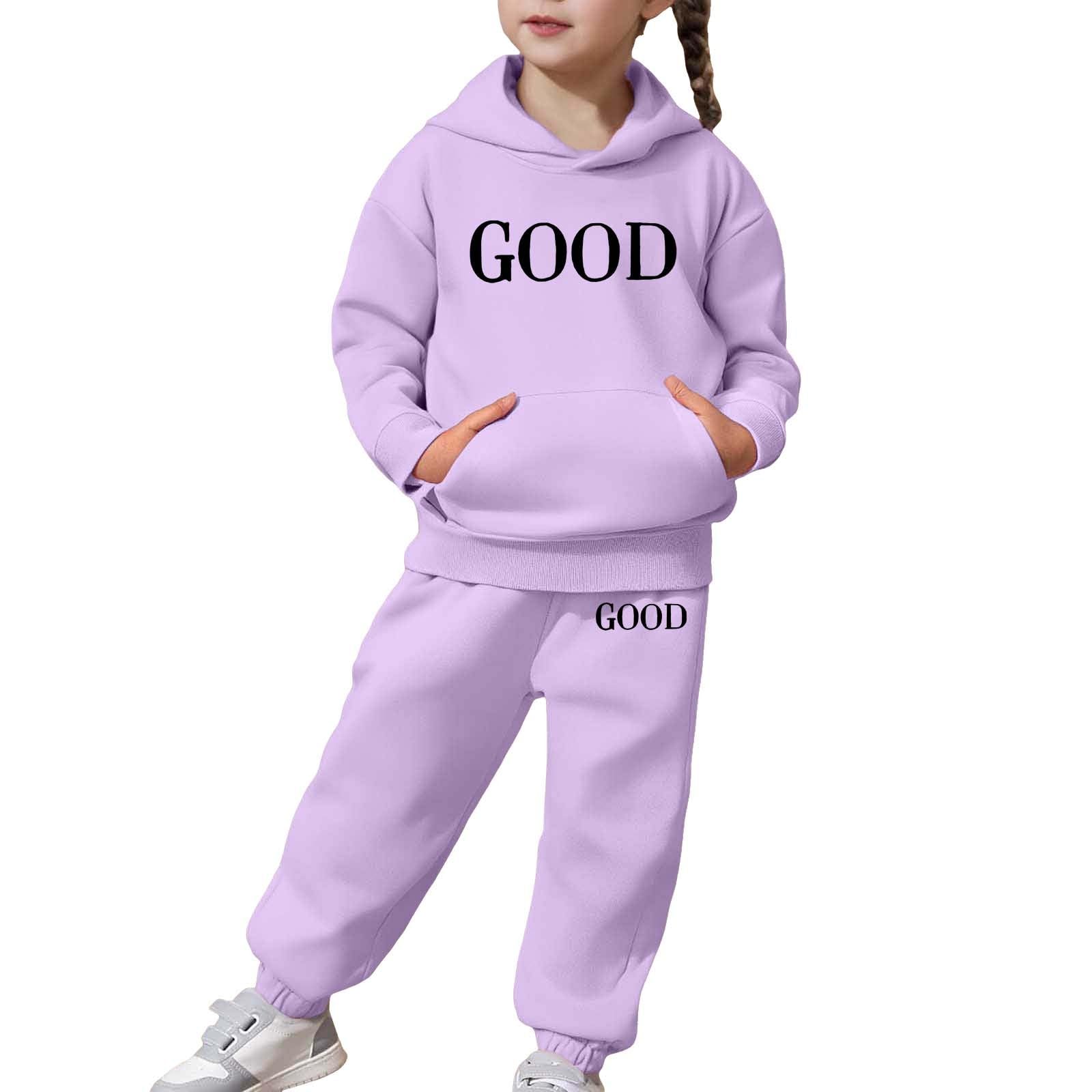 Generisch Survêtement pour fille et garçon - Ensemble 2 pièces - Sweat à capuche et pantalon de jogging - Lettre imprimée - Vêtement de sport chaud - Tenue de loisirs - Streetwear