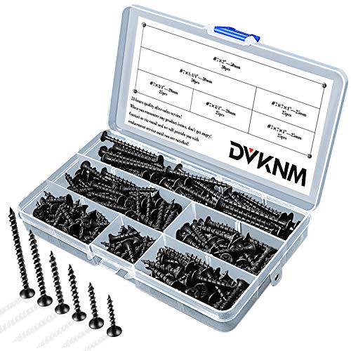 Screws Quality Black Steel #7 Drywall Screws Sharp Point Self Tapping Screws Black Steel Wood Screws,Screws Assortment Set ï¼ŒMachine Screws,180PCS - for Drywall Sheetrock, Wood, Furniture and Cabinet