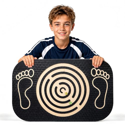 HOTGOSP Balance Board Holz mit Labyrinth, Gleichgewichtstrainer Balancierbrett für Kinder, Wackelbrett für Fitness und Yoga, Balanceboard mit Kugellabyrinth für Interaktive Familiensport