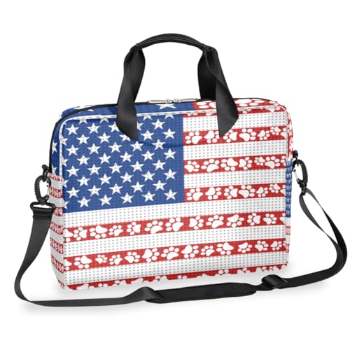 Sac à main pour ordinateur portable motif drapeau américain et patte de chien