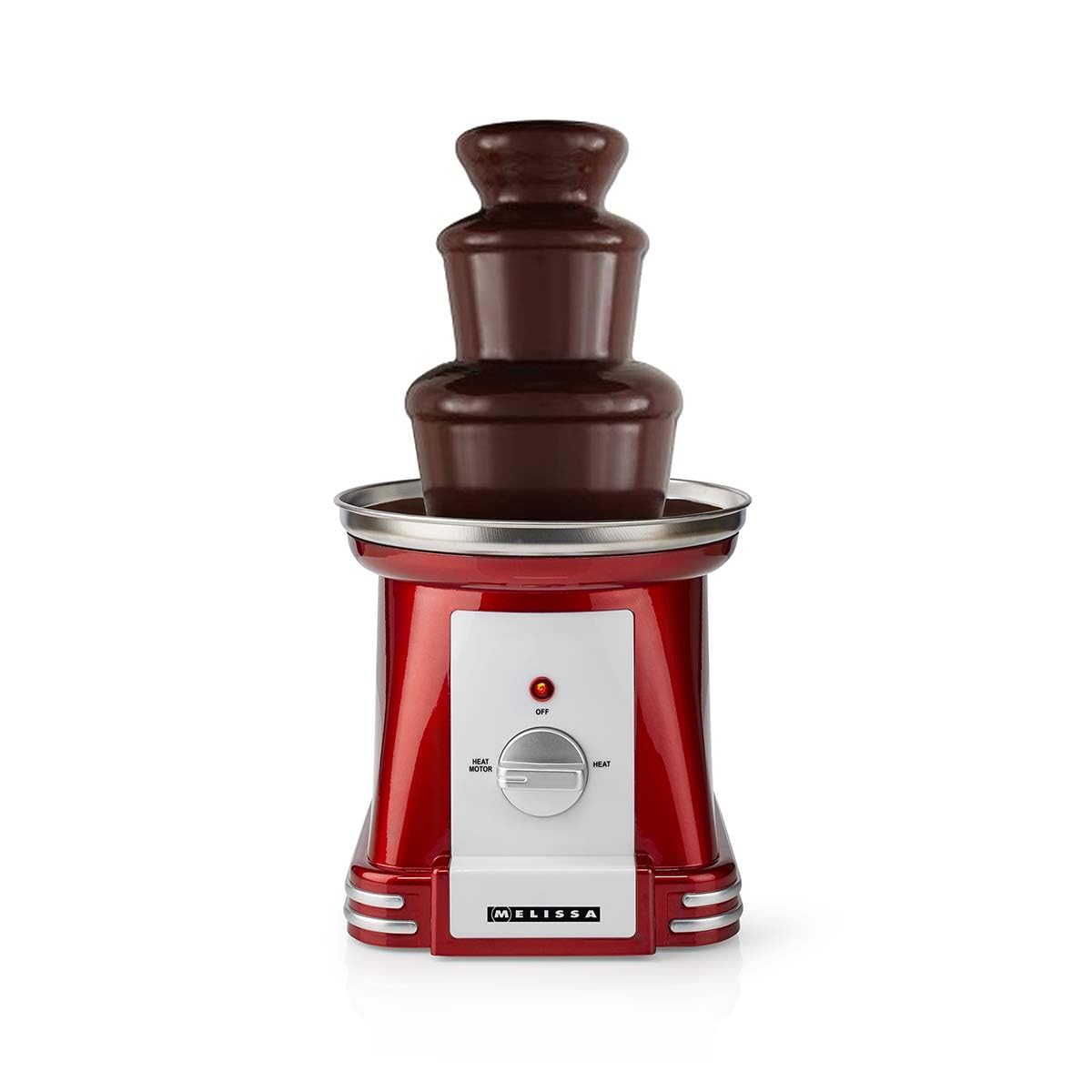 Melissa 16310186 Fontaine à chocolat rétro 32 cm - 3 niveaux métal rouge et blanc - maintien au chaud - tout type de chocolat - facile à nettoyer - optimale pour fêtes et desserts