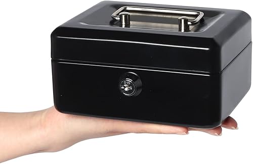 Miniatura 10 de Lovndi Caja de dinero con bandeja de dinero y cerradura, caja de dinero de metal para efectivo, caja de seguridad 9.84 x 7.87 x 3.54 pulgadas, color