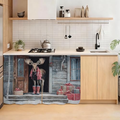 Cmialusie Self Adhesive Vintage Moose & Cabin Cabinet Curtain for