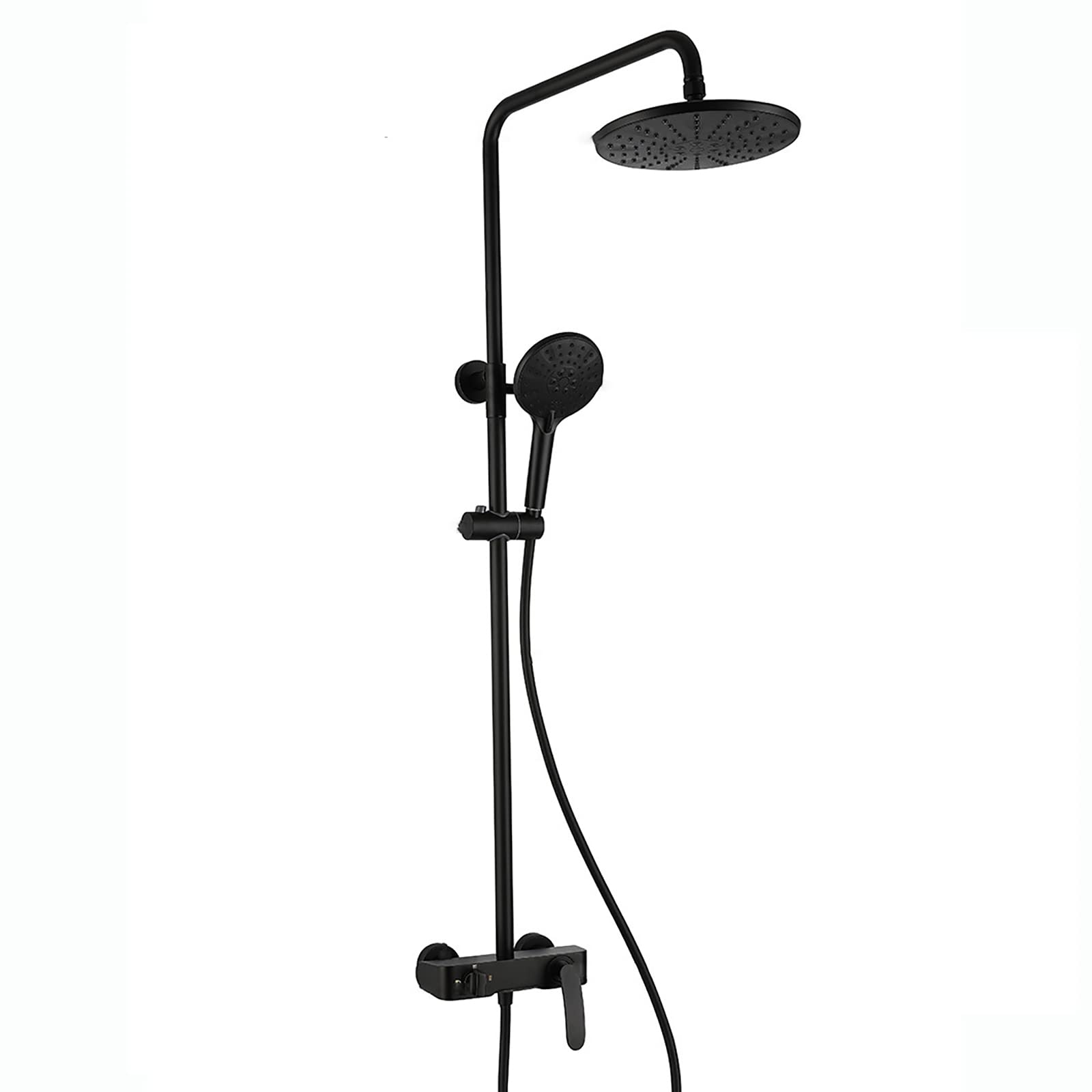 CWCQGH Rain Shower with Shower Head, Shower Faucet Set Wall Mounted Brass Shower Combo Set Single Handle Rain Mixer Shower with Waterfall Tub Spout, 3 Modes Handheld Shower,Black