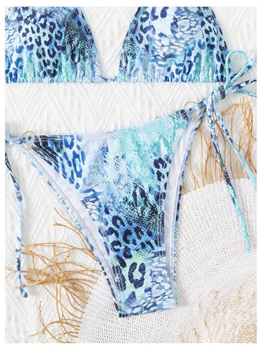 Women's 2 Piece Leopard Snakeskin Print Swimsuits Tie Side Cheeky String Bikini Set Summer Swimwear4