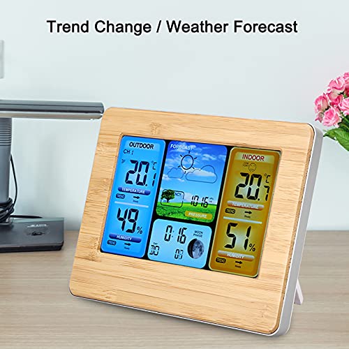 Akozon Wireless Weather Station, Wireless Digital Weather LCD Wire Humidity Thermometer for Indoor Outdoor Indoor and Outdoor Clock (Yellow) Digital LCD Portable Wall or Upright (Yellow) - Image 8