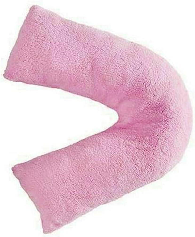 Laam linenTeddy V Shaped Complete Pillow or Case For Support Maternity Neck Back Soft Warm Plush Cosy Fleece Cover Orthopaedic V Shape Pillow Non-Allergenic (Case only, Teddy V Pillow Pink)