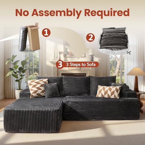Image of ovios 96 inch Cloud Sectional Couch with L-Shape Chaise,Modern Modular Sofa with Deep Seat, Upholstered Couches for Living Room Bedroom,No Assembly Required, Grey (Plush Corduroy Fabric)