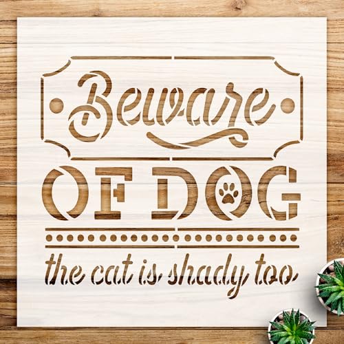Beware of Dog Stencil Pattern for Home Decor and Crafts, Reusable Mylar Template, Funny pet Design with Pawprint, Ideal for Walls, Wood, and Furniture - Size A3 (11.7