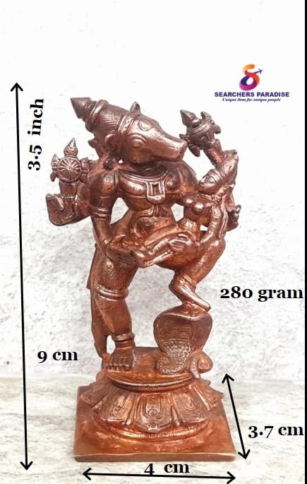 Image of Copper Idols, 3.5 inches, Copper Handmade Bhu Varaha, 280 Grams, Patina Antique Finish, Pack of 1 Piece