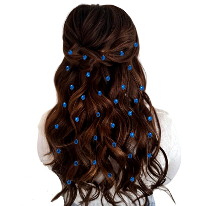 Image of Hair Flare Shimmering Oval Hair Stickers: Easy Stick-On Hair Accessories, 36 Pieces per Pack 2869 Blue