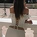 Women Ruffle Off Shoulder Top Straight Neckline Lace Up Backless Hook-Eye Front Corset Bustier Top Eyelet Textured (White, M)