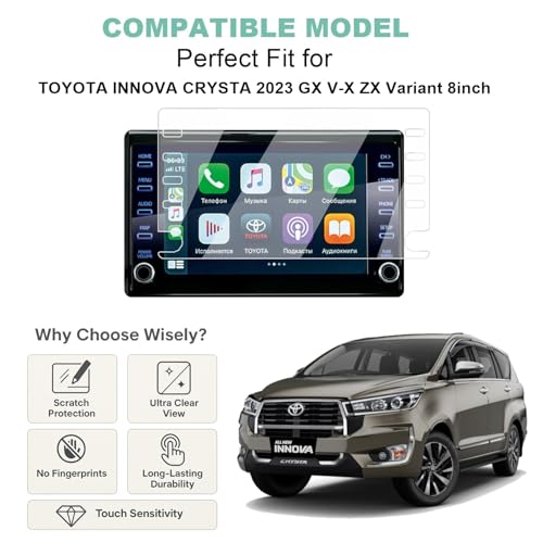 Image of Wisely Premium Screen Guard for Toyota Innova Crysta 2023 GX V-X ZX FACELIFT 8-Inch Display Car Infotainment System Protector Accessories, Touch Responsive, HD Clear, Easy Installation