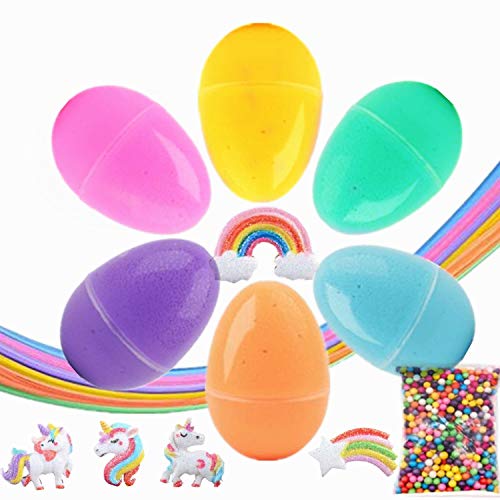 6 Pack Fluffy Slime Eggs, Easter Basket Stuffers, Unicorn Butter Slime Stretchy Non-Sticky Cotton Slime, Stress Relief Toy Kids