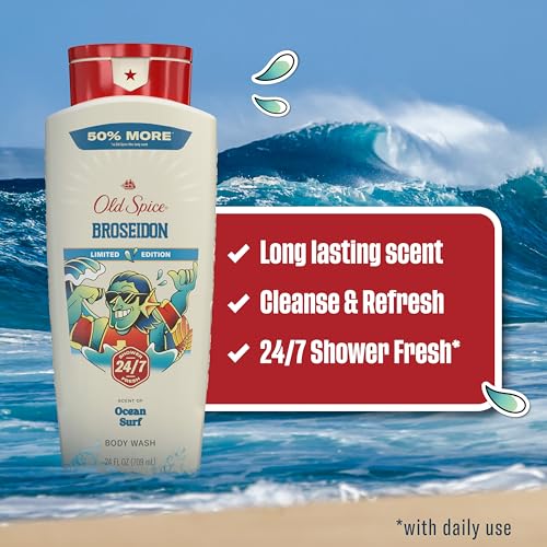 Image of Old Spice Body Wash for Men, Summerdudes, 24 /7 Shower Fresh with Daily Use, Long Lasting Scent, Cleanse & Refresh Skin, VIP Festival Experience, Broseidon with Ocean Surf Scent, 24 oz