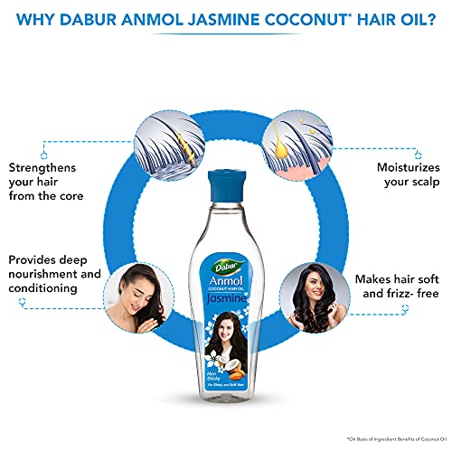 Image of Dabur Anmol Jasmine Coconut Hair Oil, 450ml, for Strong, Soft & Shiny Hair, with Almond Protein & Vitamin E, Nourishes the Scalp & Strengthens Hair, Frizz-Free (Pack of 3)