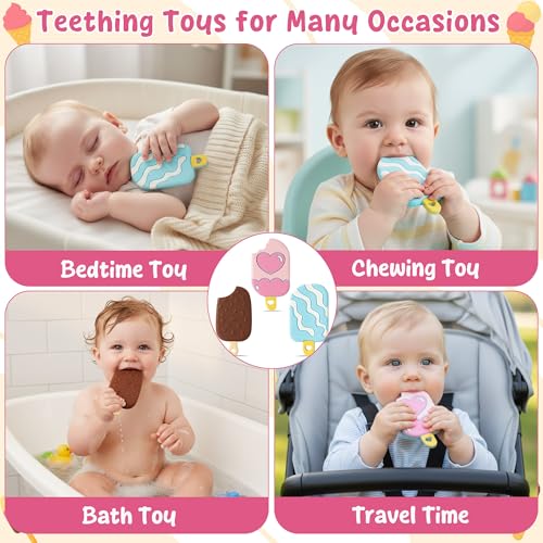 Image of 3Pcs Summer Silicone Teether Toy for Babies, Ice Cream Teething Toys
