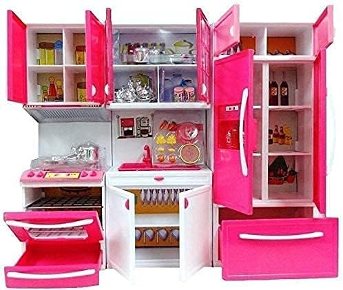 G. A. D. Compartment Kitchen Play Set with Openable Doors for Kids Girls Cooking Play Tool Accessories (Multicolor) (3x3)