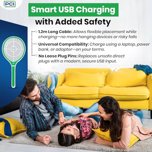 Image of PCI EXPERTO Anti Mosquito Bat | 1200 mAh Rechargeable Lithium-ion Battery | 90 Days Standby | LED Light | Made in India | Used by Professionals | Electric Insect Killer Racket