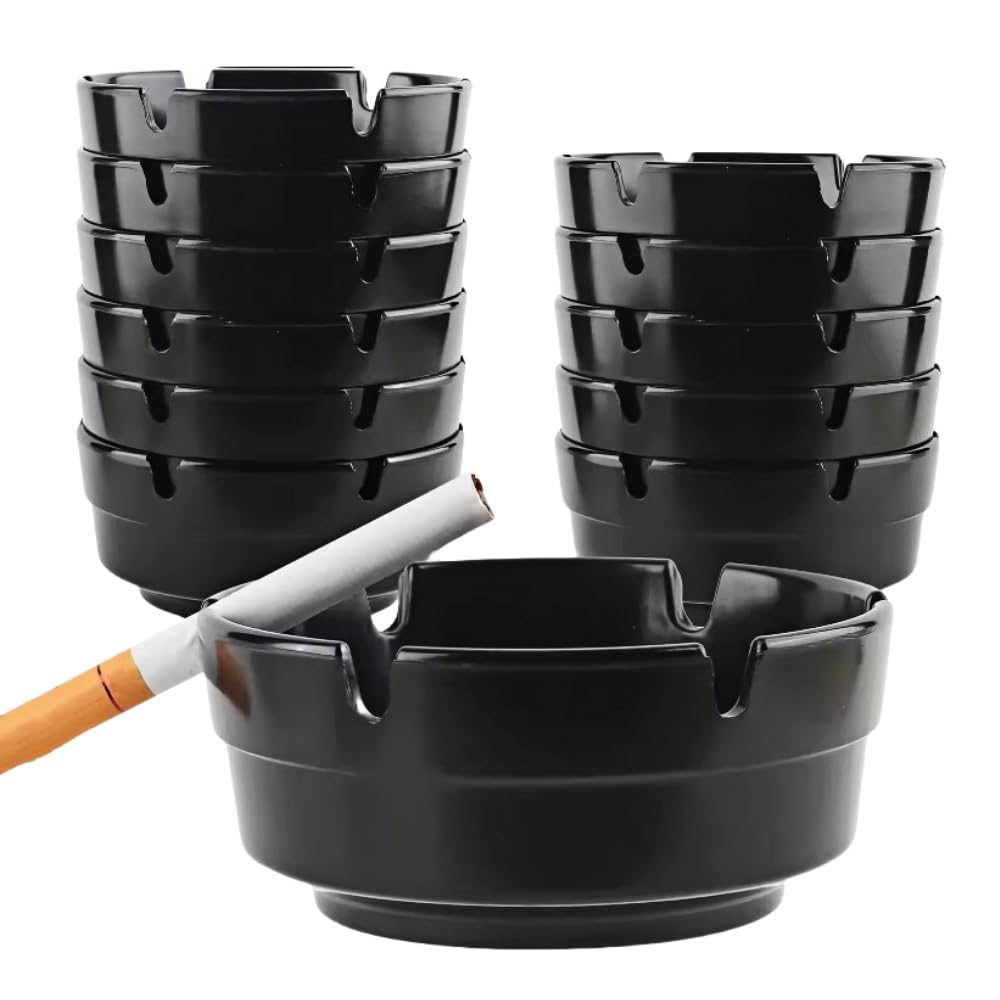 12 Pack Ashtray Set Round Ash Trays, Black Melamine Ashtrays, for Home and Outdoor Use 8cm Diameter Portable Cigarette Ashtrays, for Bars Office Restaurant or Outdoor-picture-22