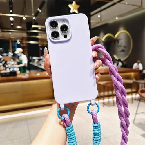 Coque silicone iPhone 12 violet avec cordon bandoulière amovible
