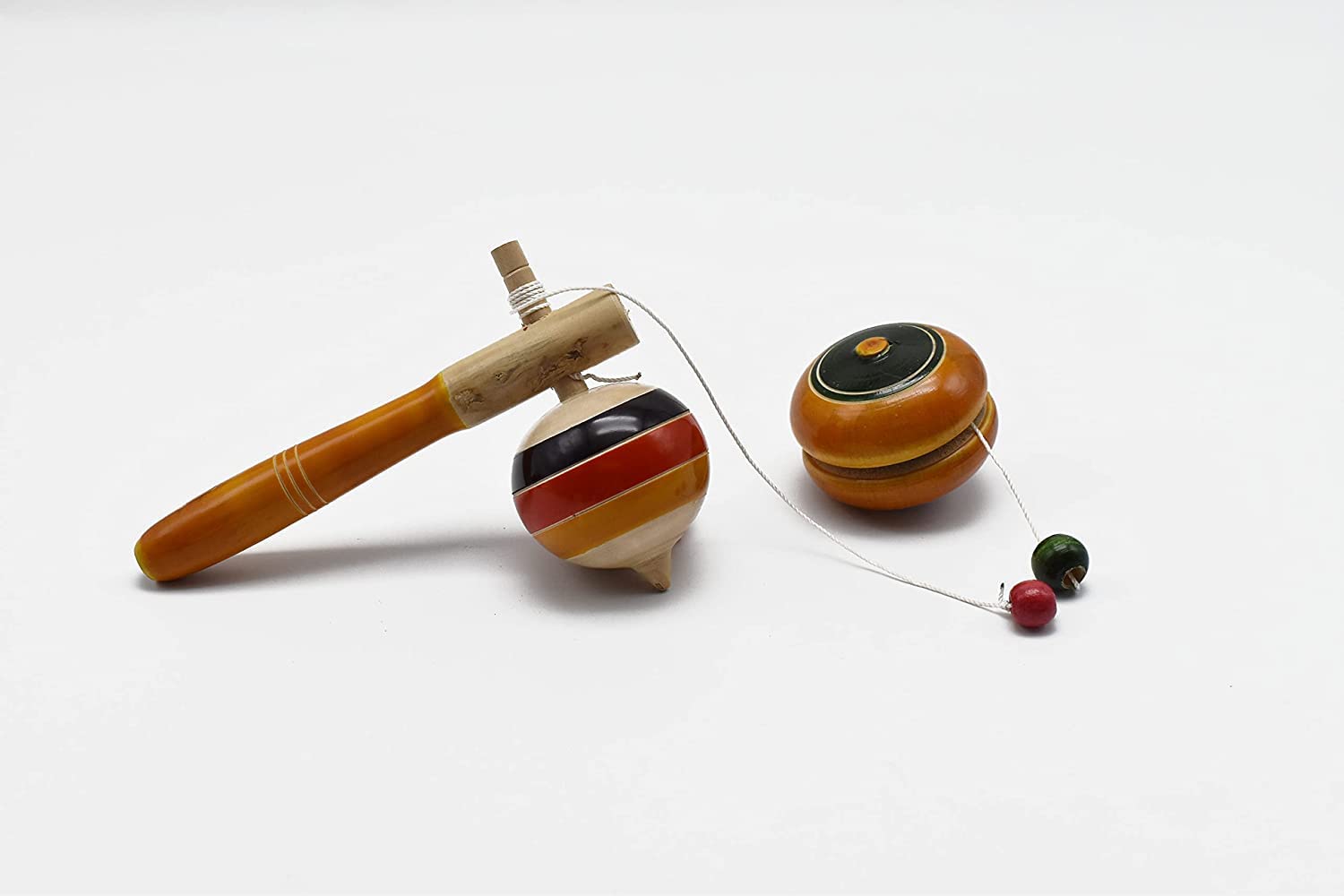 Funwood Games Handcrafted Wooden Hand Spin Top | Yo-Yo for Kids (Combo of 2)