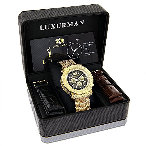 Luxurman Iced Out Mens Diamond Watch 2Ctw Of Diamonds Yellow Gold Plated #TOP3