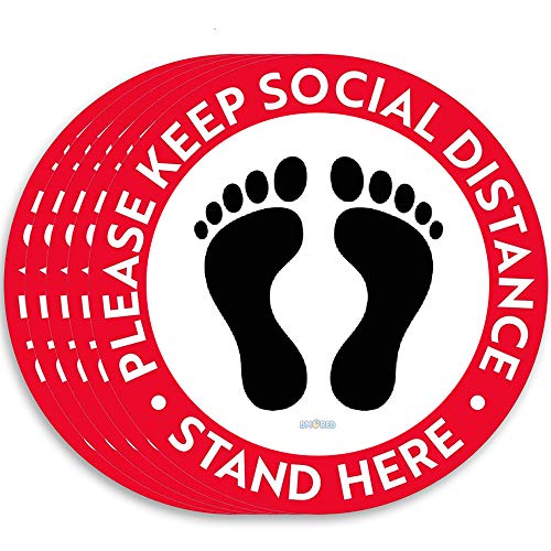 Exclusive Discount 70% Price  5 Pack Social Distancing Floor Decals Signs 12'' Round 6 Feet Specialized Sticker Signs Markers for Crowd Control Guidance - Grocery, Supermarket, Bank, and Lab (Red)