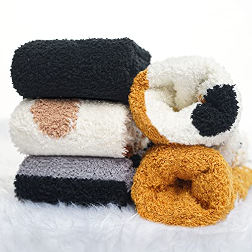 Image of ICEIVY Socks Women, Soft Knit Wool Winter Thick Warm Cabin Fuzzy Crew Women Socks 5 Pack