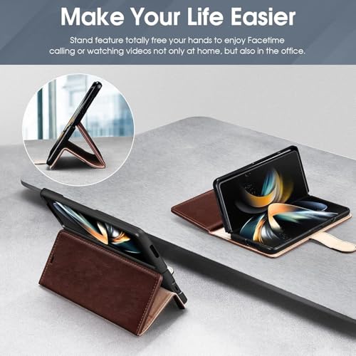 Image of WHITBULL Royal Leather Magnetic Flip case Compatible for Samsung Galaxy Z Fold 7 5G (Brown)