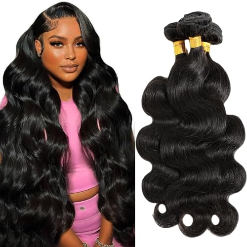 12A Body Wave Bundles Human Hair 22 24 26 Inch Human Hair Bundles 100% Unprocessed Brazilian Virgin Weave 3 Bundles Deals for Women Quick Weave Wet and Wavy Thick and Full Hair Real Natural Black