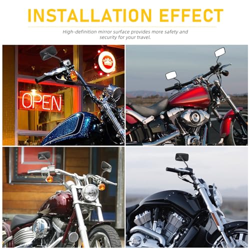 Retrovisor moto rectangular negro con tornillos M10 M8 para Chopper y ATV 7