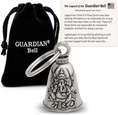 Guardian Bell Religious Good Luck Bell w/Keyring & Black Velvet Gift Bag | Motorcycle Bell | Lead-Free Pewter | Made in USA