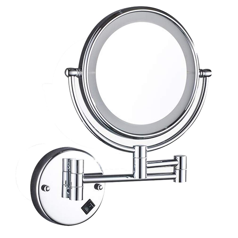 Espejo de tocador de Maquillaje con Luces, Espejo de Belleza montado en la Pared de Dos Caras, Espejo de baño con Aumento 3X, Espejo cosmético Extensible, conexión Cableada, Bronce (Plata)