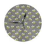 Simpatico orologio da parete a forma di ape grigio, funzionamento a batteria, 25,4 cm, moderno, silenzioso, piccolo, orologio da parete per soggiorno, bagno, cucina, ufficio, orologi decorativi con