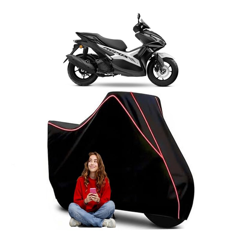 Image of Aerox Scooty Bike Cover Water Resistant Outdoor Use Universal Fit Scooters Motorcycles Heavy Duty UV Protection Dust Rain Scratch Resistant Elastic Bottom Black Blue Piping