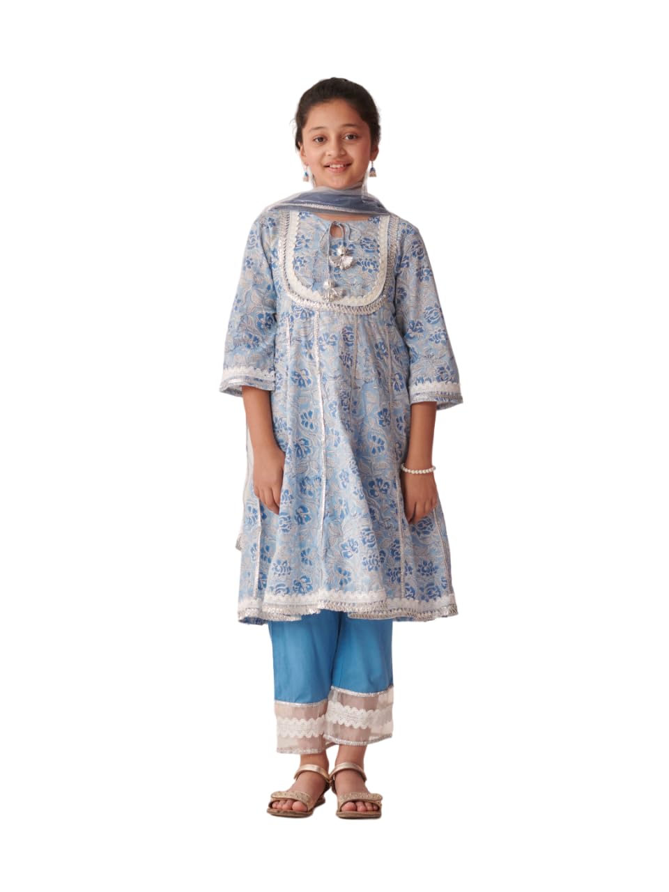 Pspeaches Girl's Cotton Regular Kurta Set (Ks-Firozijaal-8-10Y_Firozi