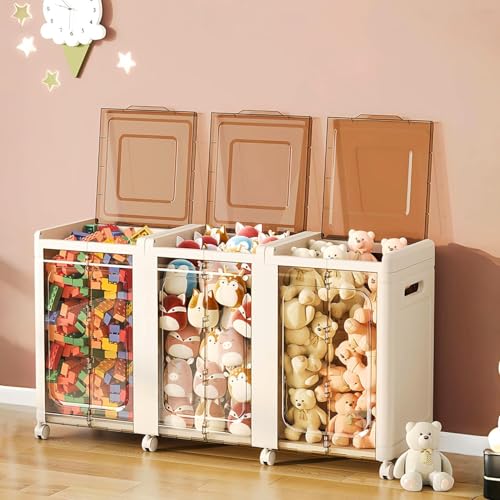 Oasisgalore Foldable Toy Storage Organizer Box on Wheels Large Capacity Toy Storage Cabinet for Kids Multi Use kids Home Storage for Toys Clothes (White Large)