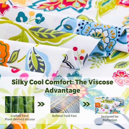 Image of Bedlifes Extra Deep Pocket 18-24 inch Queen 4-Piece Sheet Set - Cooling Sheets Blend Rayon Derived from Bamboo Soft & Breathable Floral Spring Design