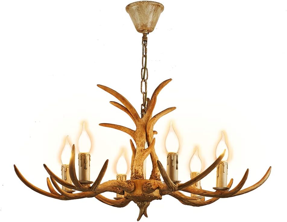 Gdrasuya10 6 Lights Antler Chandelier Light, Vintage Antler Chandelier,Rustic Farmhouse Chandelier Light Deer Horn Pendent Light Fixture for Living Room Dining Room Bedroom Christmas,Without Bulb