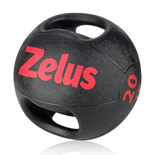 ZELUS Medicine Ball with Dual Grip| 20lb Exercise Ball |Weight Ball with Handles| Textured Grip Exercise Ball |Strength Training| Core Workouts