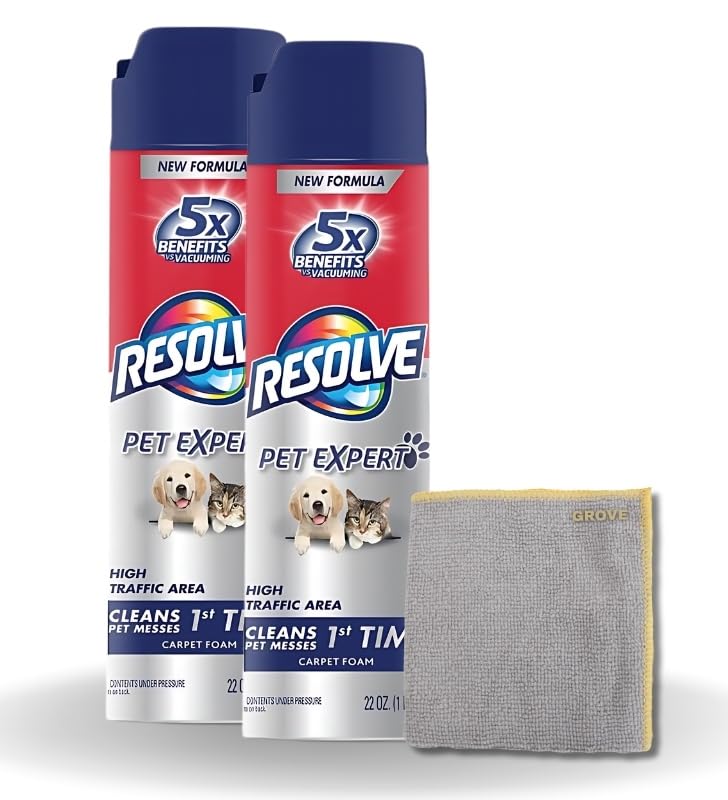 Resolve Pet High Traffic Carpet Cleaner 22 oz Bundle with Microfiber Cloth - Pet Expert Stain and Odor Remover - Carpet Foam Cleaner for Pet Messes - Removes Pet Hair and Dirt - (3 Items)