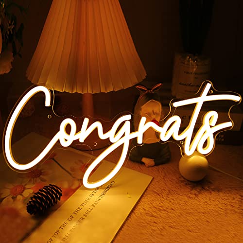 Image of Britrio Congrats Neon Sign Wall Art Decoration LED Neon Sign for Congratulations Graduation Wedding Ceremony Birthday Party Celebration Banquet Backdrop Grad Gift Warm White 5V USB Powered